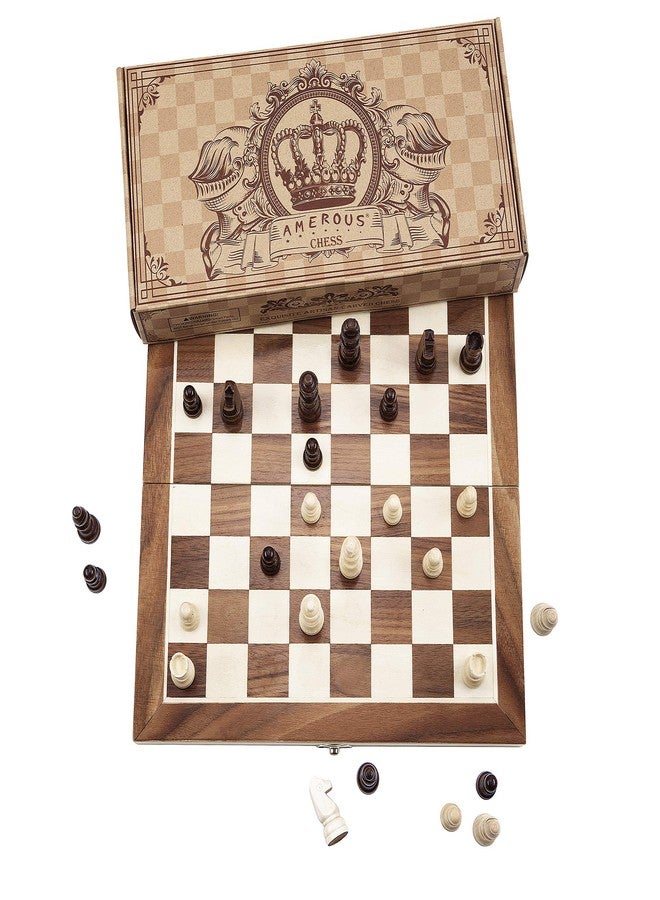 AMEROUS 12" x 12" Magnetic Wooden Chess Set for Kids and 6 up Age, 2 Bonus Extra Queens, Folding Board with Storage Slots, Handmade Chess Pieces, Portable Travel Chess Board Game Sets - Image 2